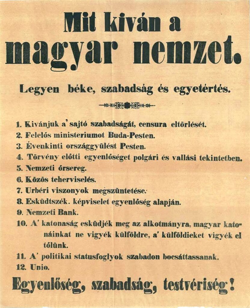 Die Forderungen der ungarischen Revolutionäre vom März 1848